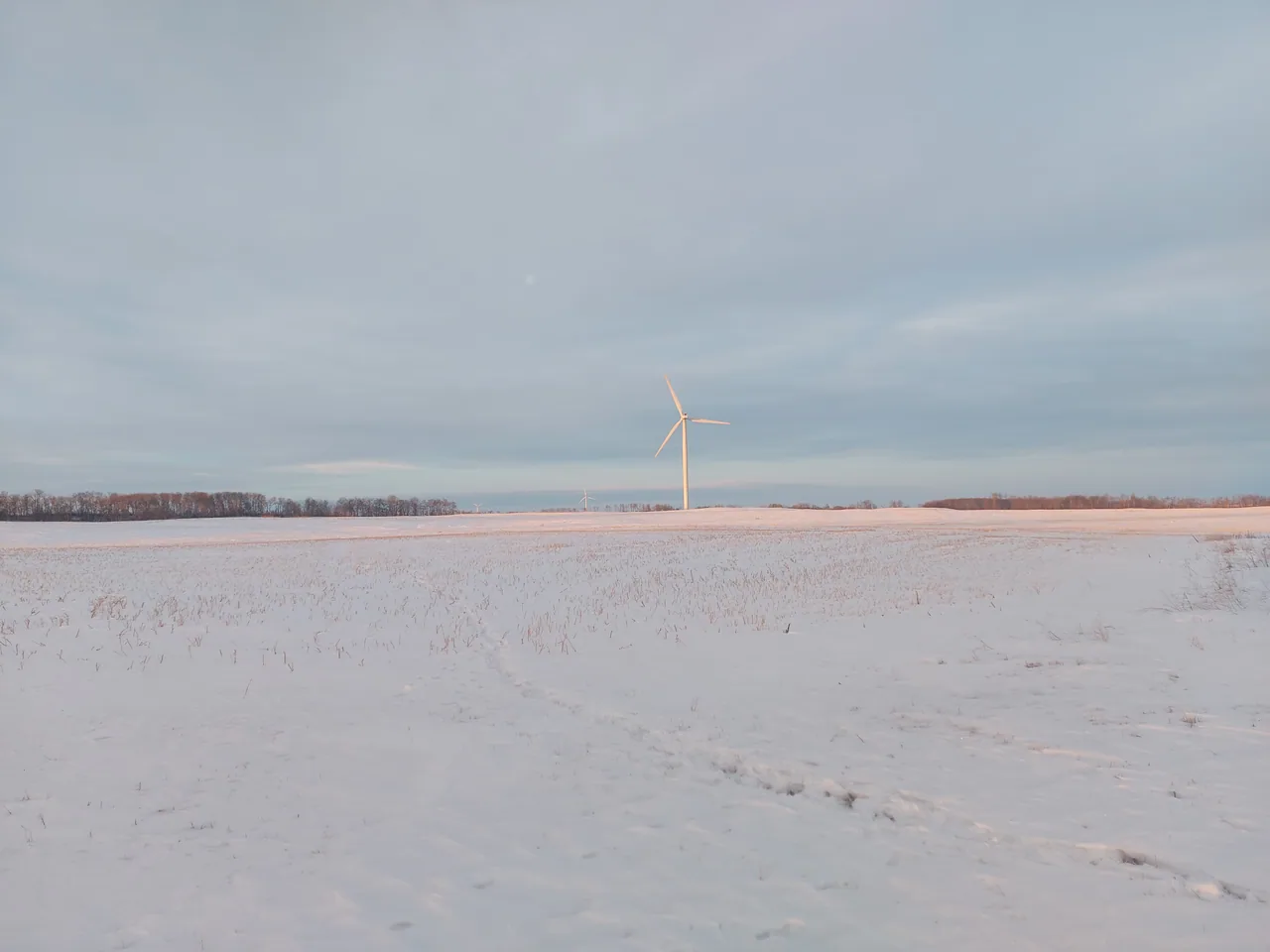 Une éolienne dans un paysage enneigé de la Saskatchewan.